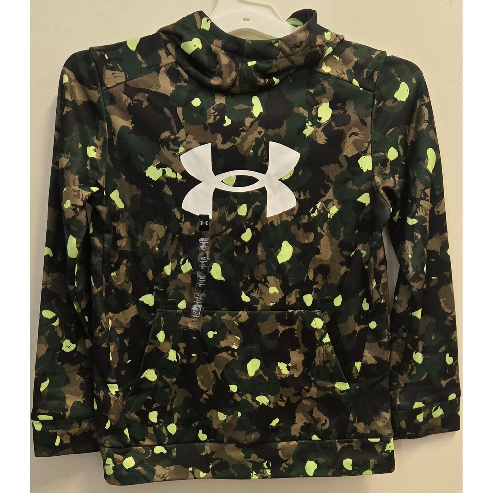 Under Armour Boys Armour Fleece Camo Hoodie Green Neon Medium 1389394 NEW